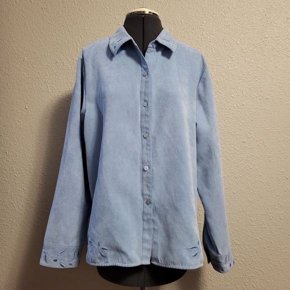 Relativity Tops - (relativity) Blue Brushed Longsleeve Button-Up Top Size Large